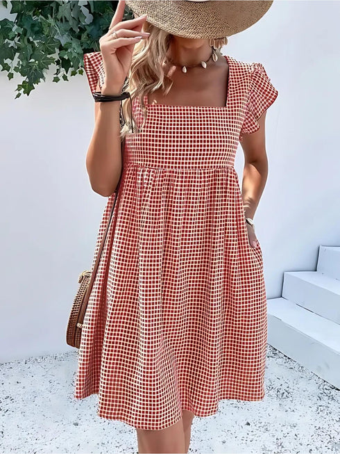 Elchic Ruffle Sleeves and Square Neck Mini Dress