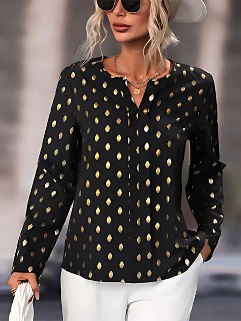 Chic Gold Polka Dot Blouse for Women for Dressy or Casual Wear