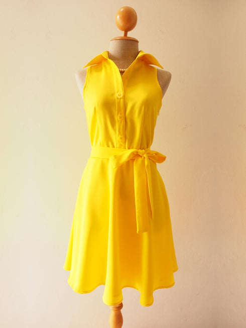 Yellow Solid Casual Dress