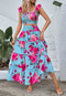Elchic Floral Print Ruffle Trim Crop Top And Skirt Set