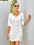White V-neck Button Down Dress