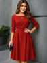 Elchic Solid Sloping Shoulder Tie Mid Sleeve Dress