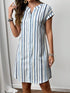 Elchic Casual Stripped V Neck Loose Summer Rayon Dress
