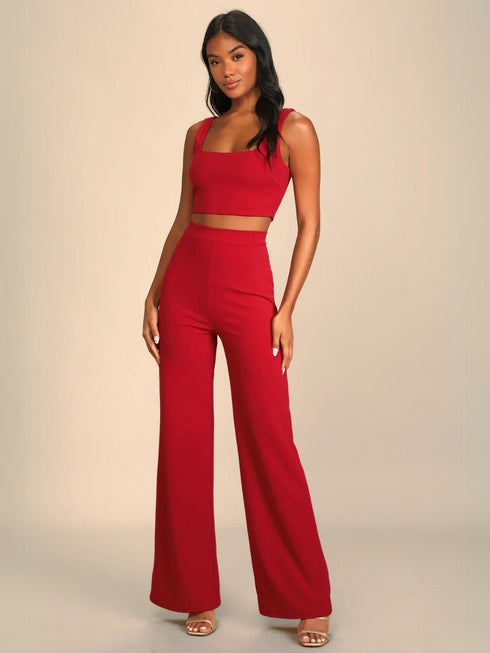 Electric Red Two-piece Wide-Leg Co-ord Set