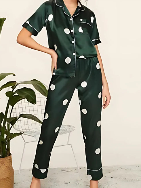 Polka Dot Satin Night Suit