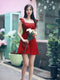 Red Solid Ruffled Dress