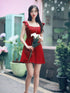 Red Solid Ruffled Dress
