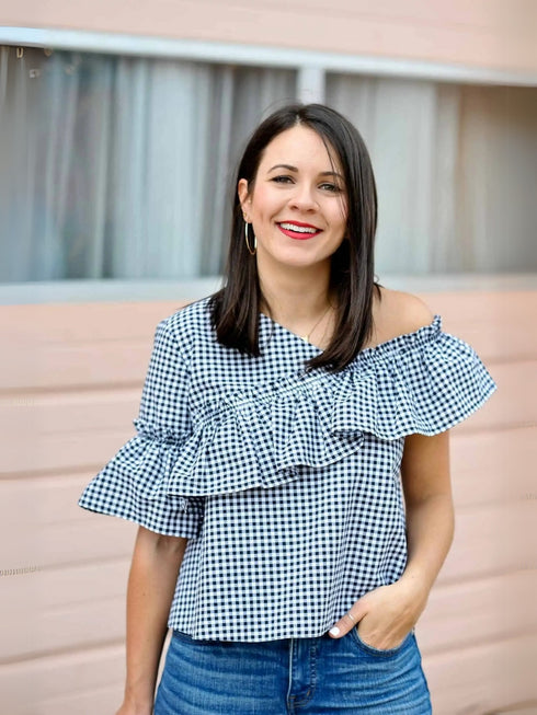 Black & White Check Ruffle Top