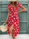 Elchic Red Floral Printed Buttoned Midi Dress