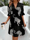 Elchic Animal Print Flounce Sleeves Black Mini Dress