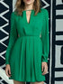 Green Solid Keyhole Neck Dress