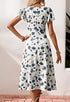 Elchic Floral Print Button Front Ruffle Sleeve Dress