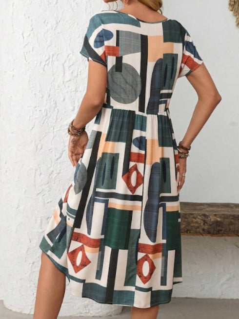 Elchic Geometric Print Round Neck Casual Dress