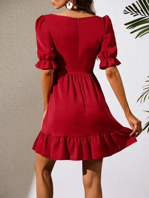Elchic Charming Ruffle Hem and Sweetheart Neckline Dress