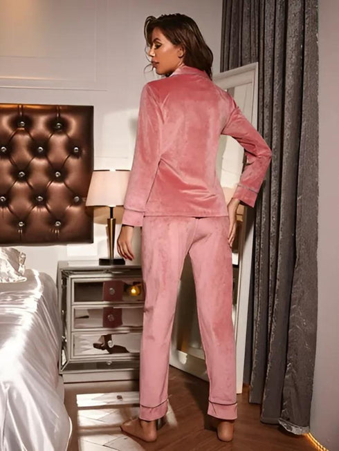 Pink Velvet Shirt and Pajama Soft Night Suit