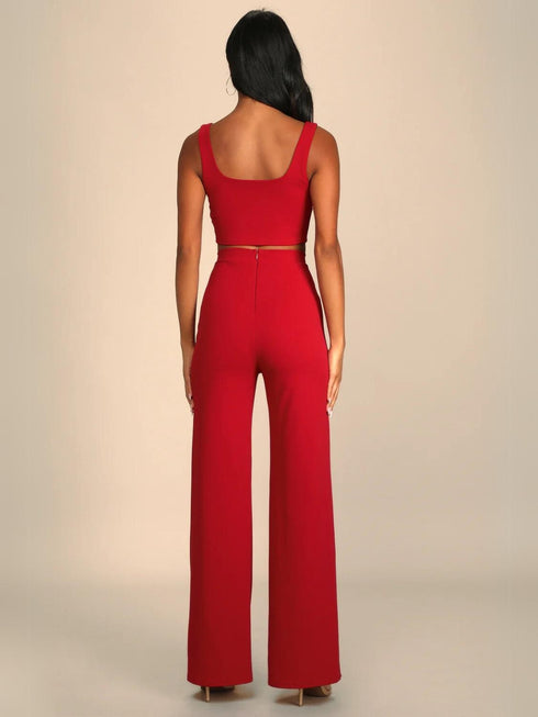 Electric Red Two-piece Wide-Leg Co-ord Set