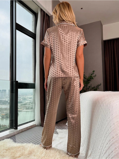 Polka Self Design Satin Night Suit