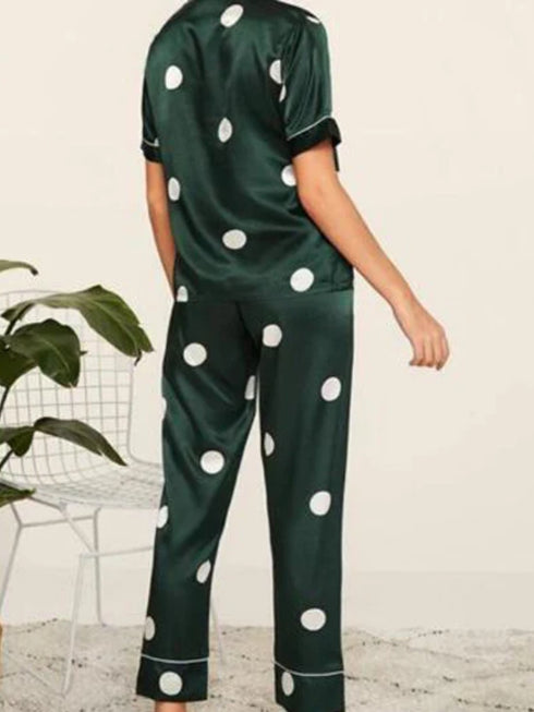 Polka Dot Satin Night Suit