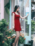 Red Solid Ruffled Dress