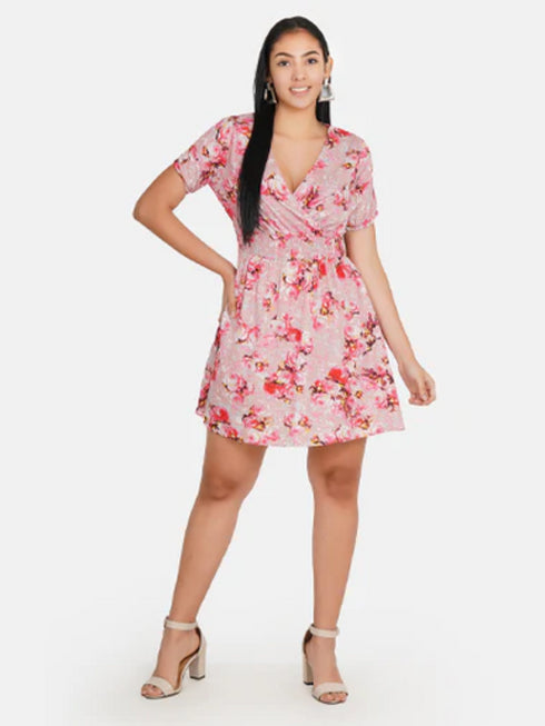 Pink Floral Print Fit & Flare Dress