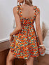 Elchic Floral Print Shoulder Drawstring Mini Dress