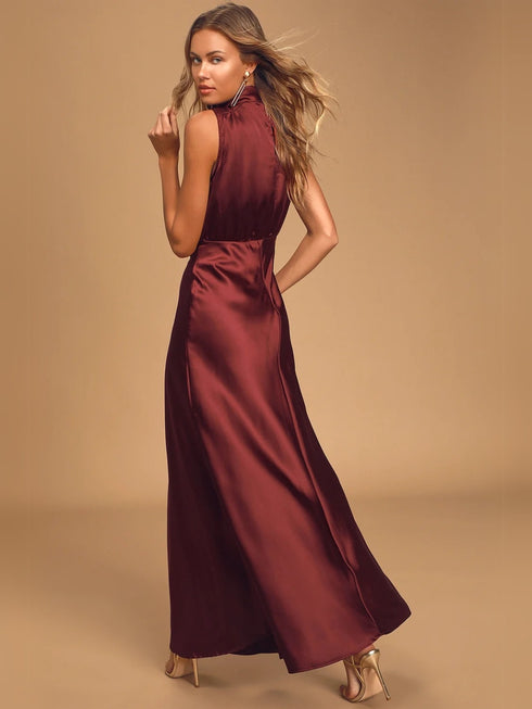 Elchic Classic Elegance Wine Satin Maxi Dress