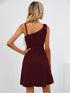 Crimson Chic: Flared Hem Asymmetric Dress in Burgundy