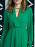 Green Solid Keyhole Neck Dress