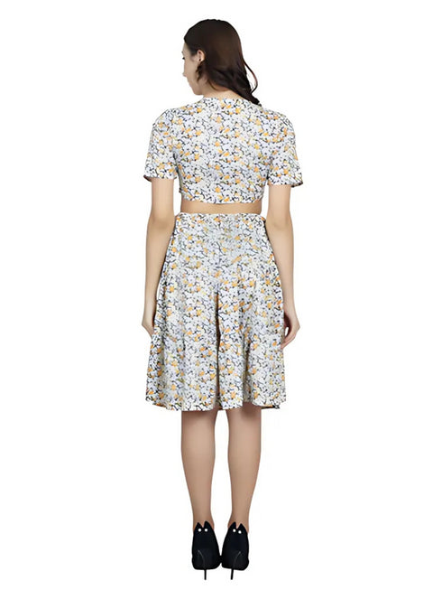 Floral waist cut-out fit & flared dress