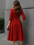 Elchic Solid Sloping Shoulder Tie Mid Sleeve Dress