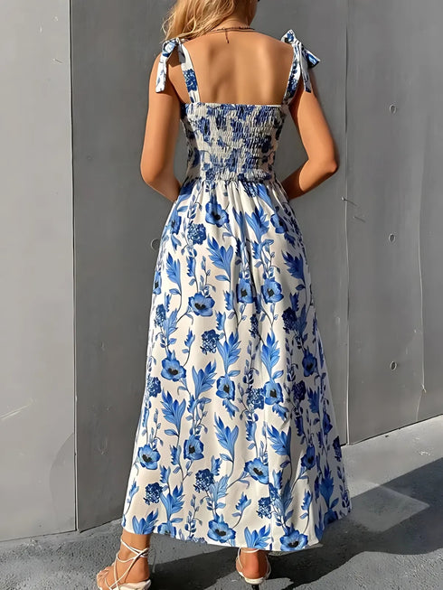 Elchic Flounce Sleeves Printed Tunic Midi Dress