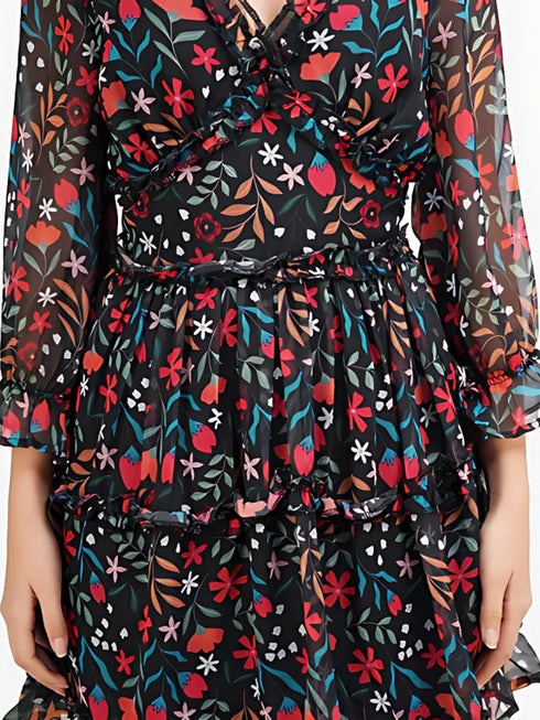 Black Floral Printed Fit & Flare Dress