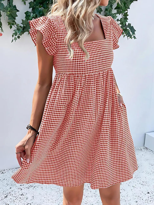 Elchic Ruffle Sleeves and Square Neck Mini Dress