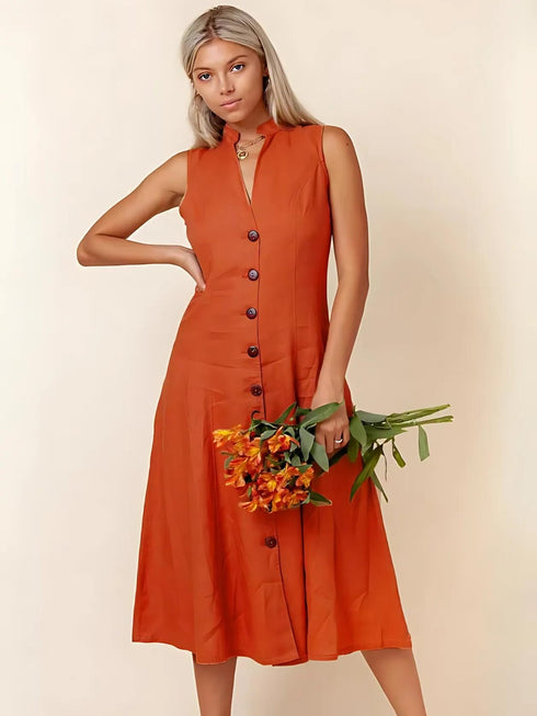 Bold Orange A-line Button Down Dress