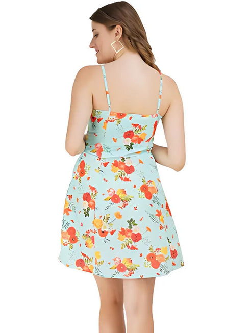 Blue A-Line Floral Mini Dress