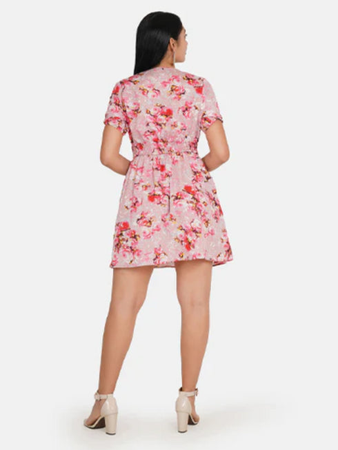Pink Floral Print Fit & Flare Dress