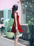 Red Solid Ruffled Dress