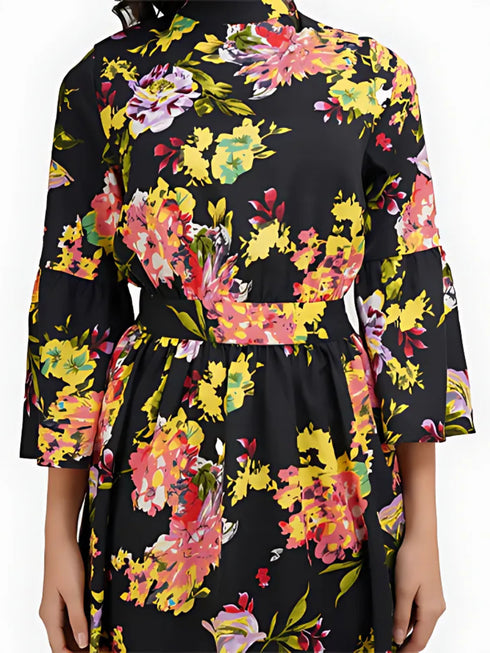 Black Floral Halter Neck Fit & Flare Dress