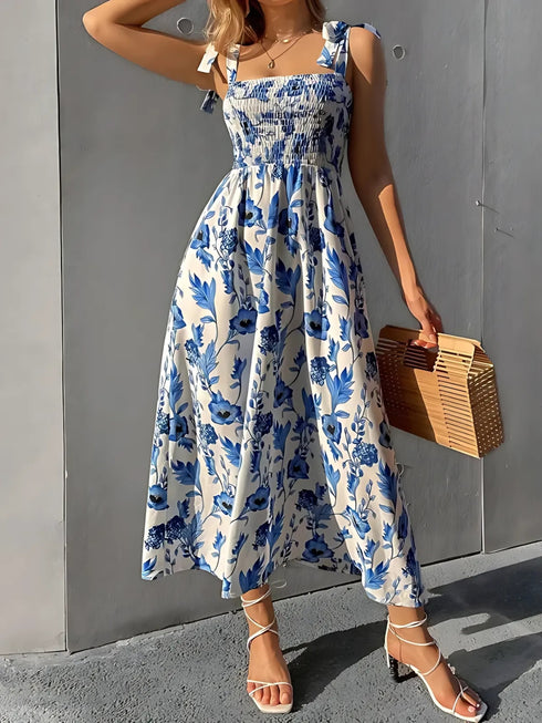 Elchic Flounce Sleeves Printed Tunic Midi Dress