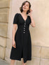 Timeless Noir V-neck Front Buttoned Chic Dress