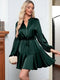 Elchic Lantern Sleeves Ruffle V Neck Mini Dress