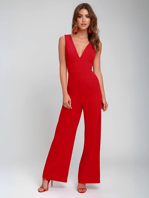 Radiant Ruby: Wide-Leg Sleeveless Jumpsuit