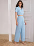 Elchic Single Button Crop Top and Wide Leg Pants Set