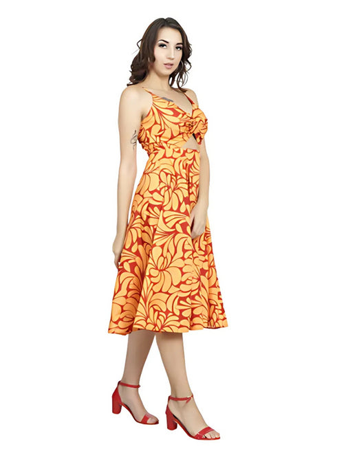 Orange & Yellow Abstract Printed Cut-out Dress