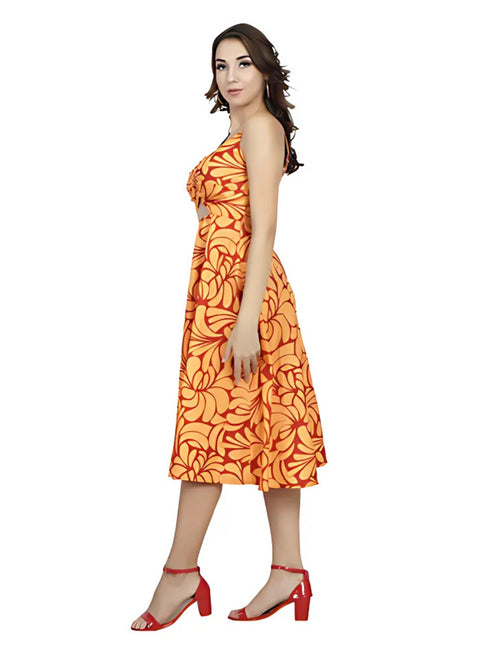 Orange & Yellow Abstract Printed Cut-out Dress