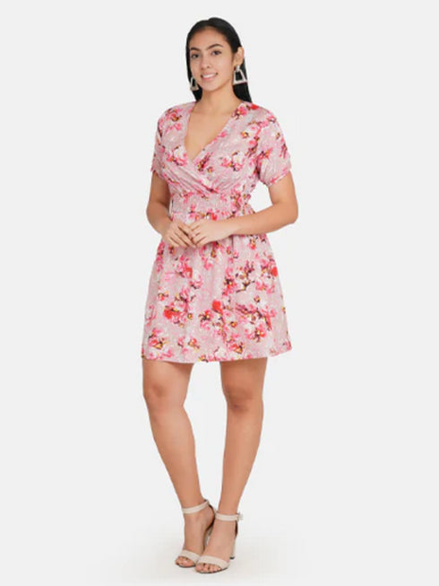 Pink Floral Print Fit & Flare Dress