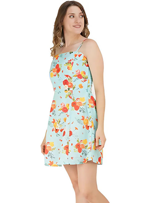 Blue A-Line Floral Mini Dress