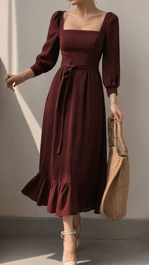 Elchic Graceful Square Neck Midi Dress