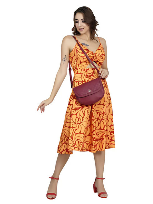 Orange & Yellow Abstract Printed Cut-out Dress