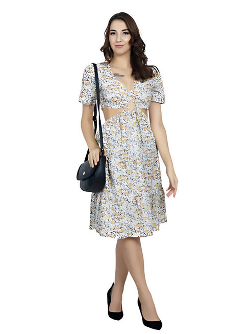 Floral waist cut-out fit & flared dress